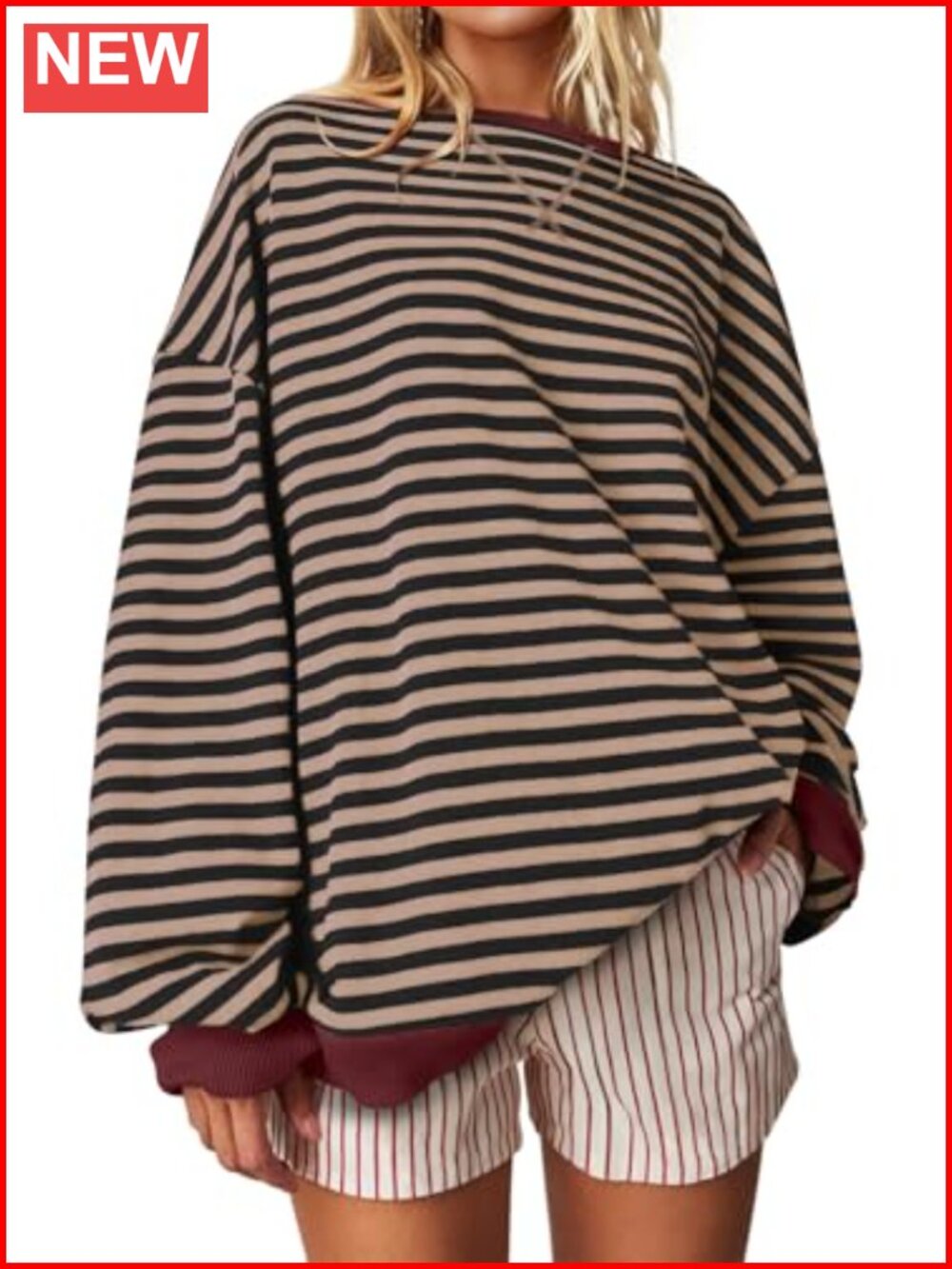 Oversized Striped Crewneck Sweatshirt Long Sleeve Casual Pullover